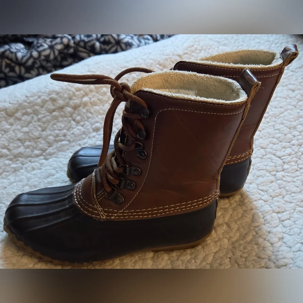 Esprit Kids Duck Boots Size 1M Brown Faux Fur Lined Waterproof Winter Snow Boots